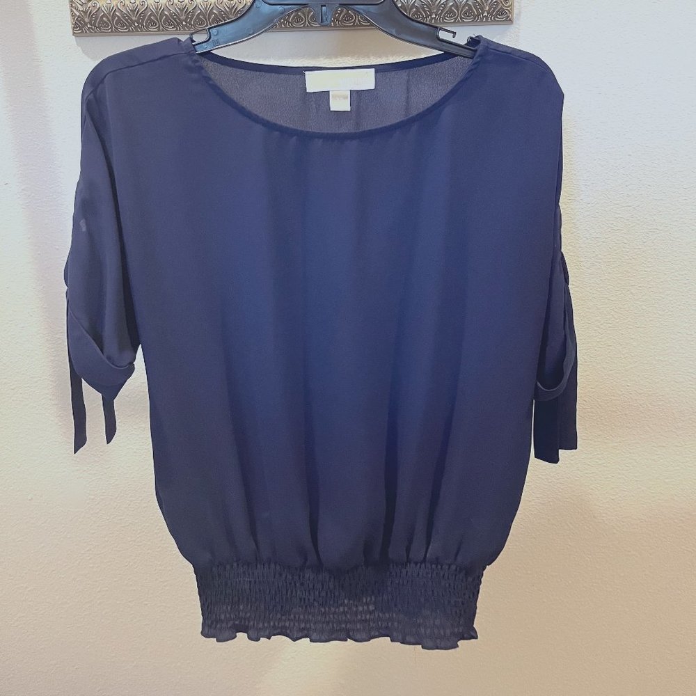 Michael Michael Kors Women's Short Sleeve Blue Banded Waist Blouse Size XS